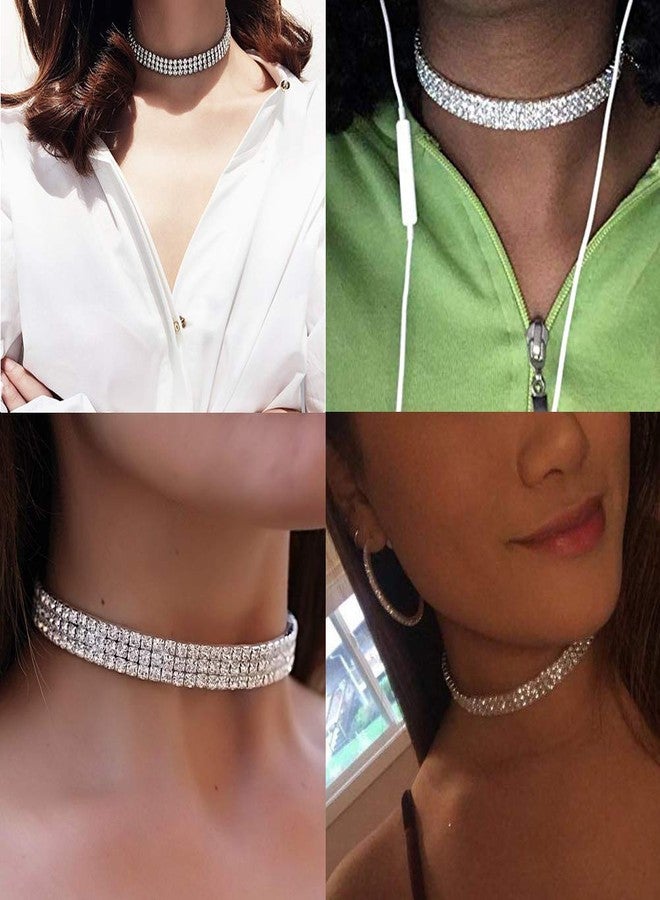 CCBFY Layered Chain Necklace Shark Tooth Design Tassel White Rhinestone Choker Necklaces for Women (3 Row) - Image 3
